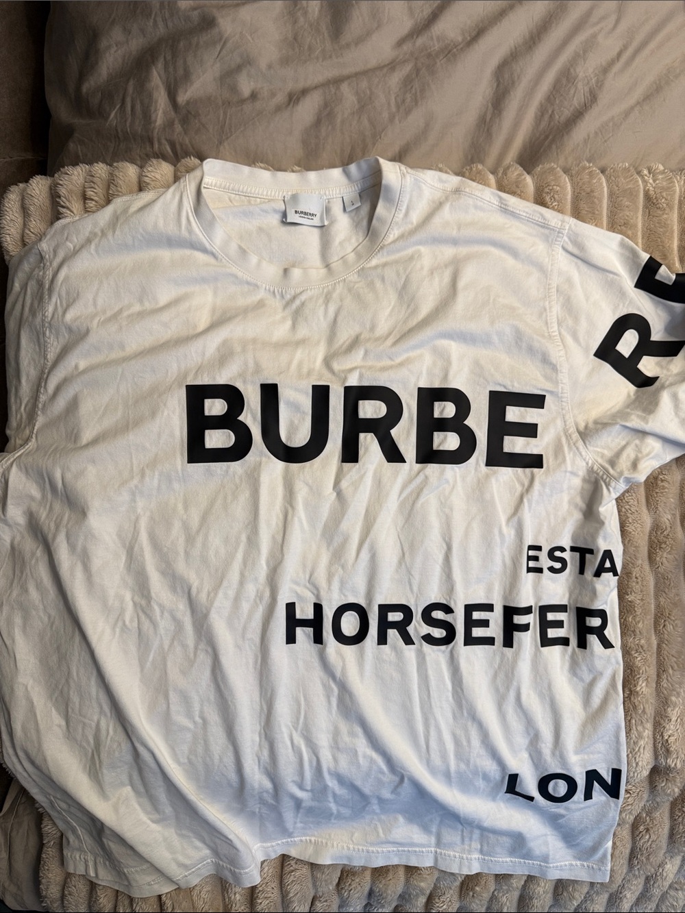 Burberry White Tee with Bold Black Logo Print